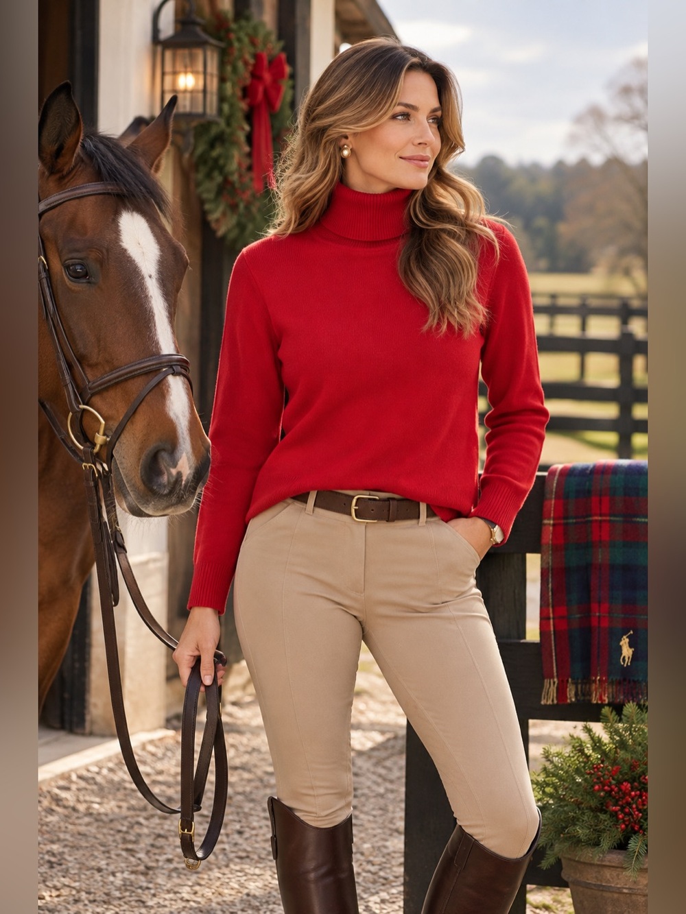 Chico’s Size 2 Red Turtleneck Sweater Cotton Blend Holiday Quiet Luxury